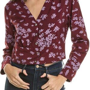 Madewell v-neck button down burgundy and lavender blouse NWT Size XS